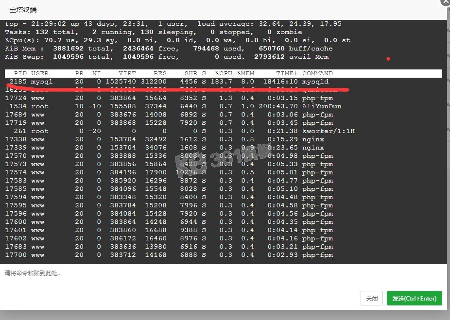 Linux宝塔面板CPU占满100%，负载100%网站缓慢解决方法